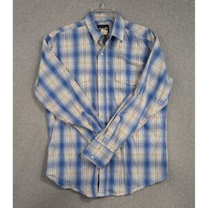 Wrangler Shirt Mens Large Blue White Plaid Pearl Snap Western Rodeo Cowboy